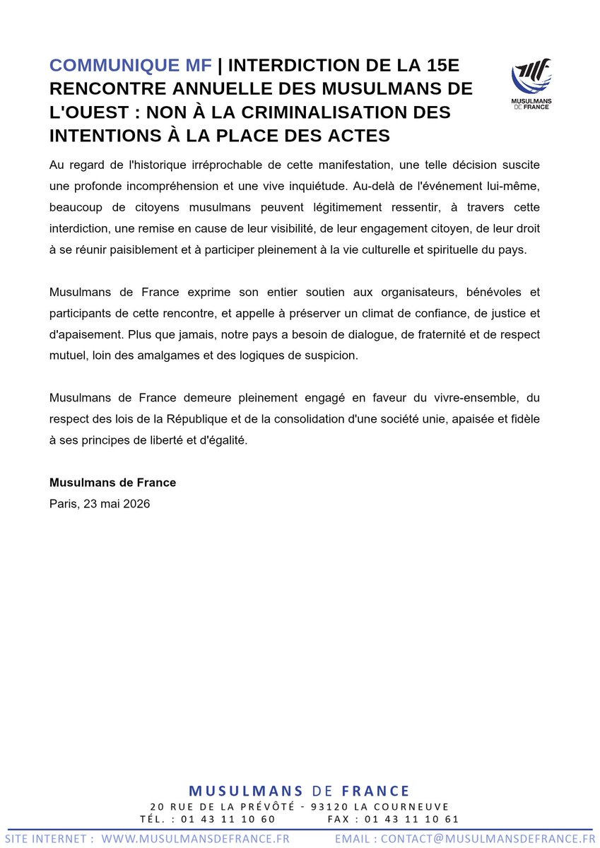 Musulmans de France (MF) tweet media