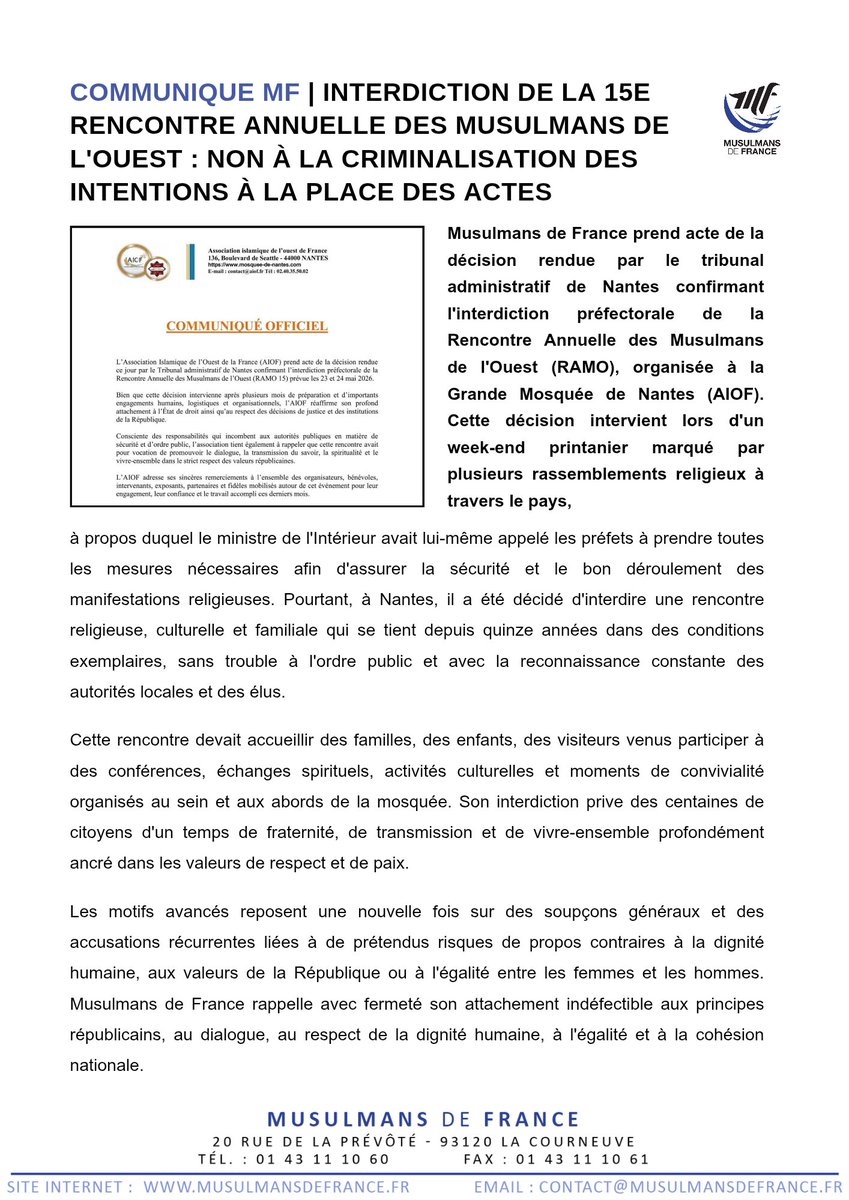 Musulmans de France (MF) tweet media