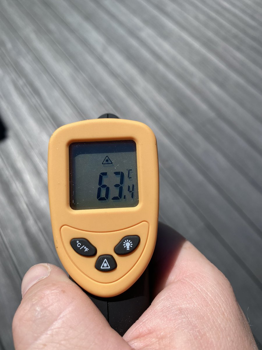 White_Stu's tweet photo. @Deathisreal99 @DaveAirCEO @metoffice Good start. Paint it matte black for absolute accuracy. Here’s my black decking as a representation of the air temperature. https://t.co/oidtusAOES