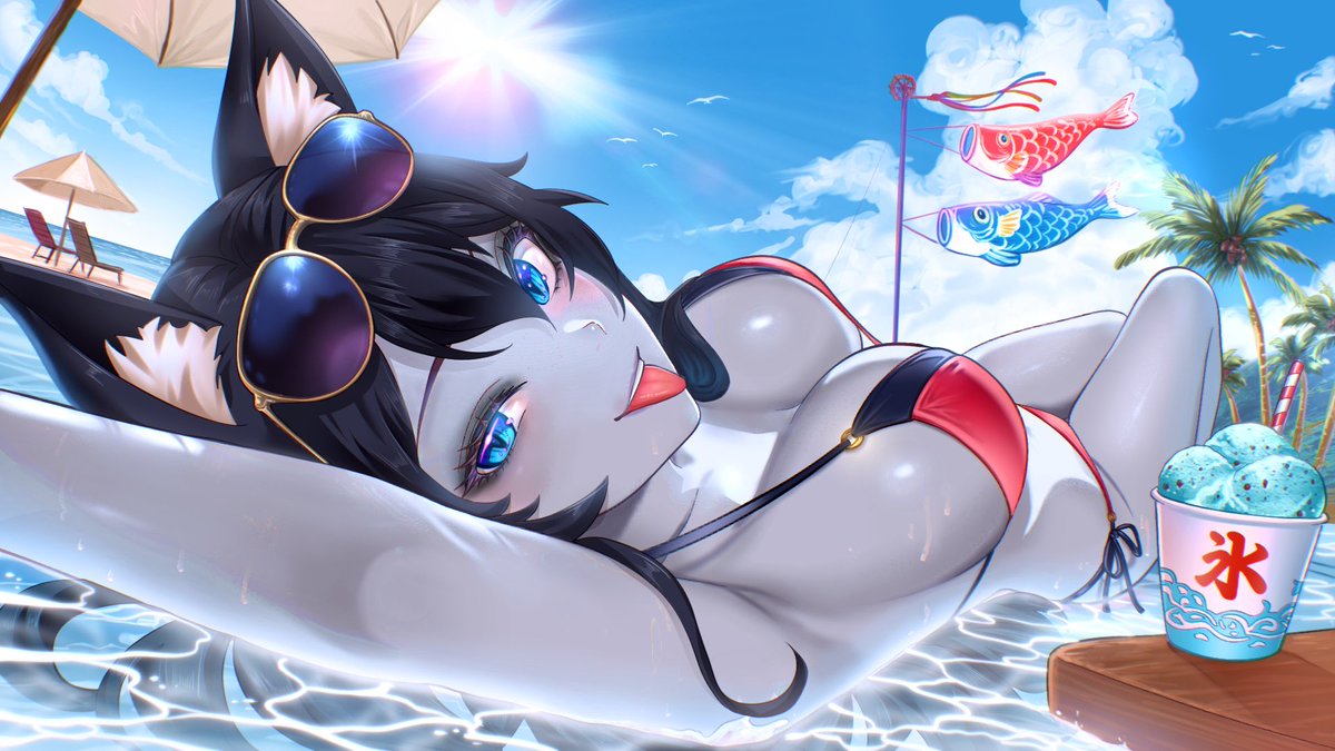 SheWolf735bc's tweet photo. This wolfgirl is ready for the summer 🐺🌞

Now, who wants to help me apply my sunscreen? 😘😈

Art @raytorin ❤️ https://t.co/uBIn5xLYWK