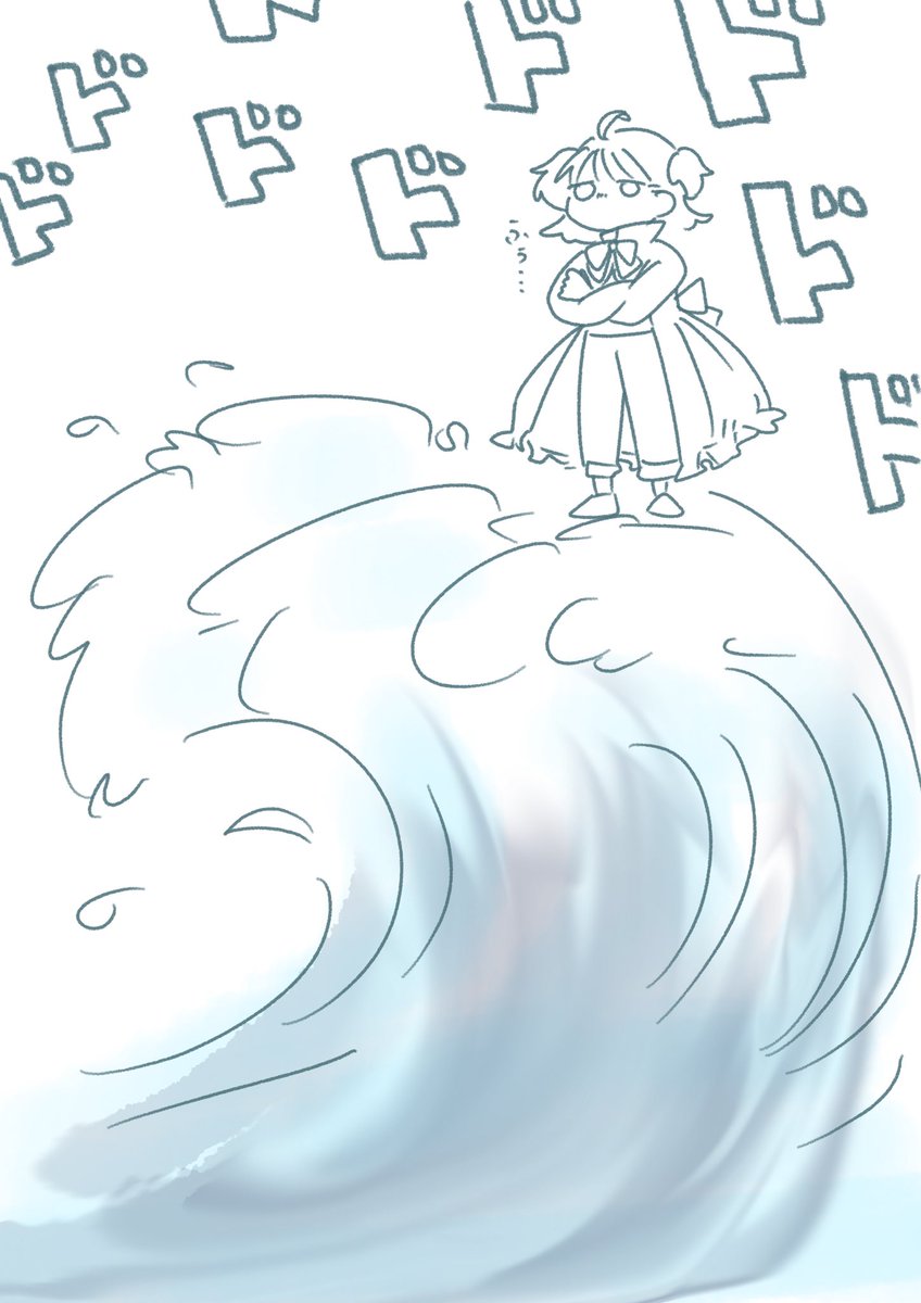 gnbrni's tweet photo. @nightowlmagic 
派手な魔法っぽいことしてほしかったらくがき
多分めっちゃ海水とか…波…出せる…っぽい魔法とリューシカの人魚フィジカル（水の上に立ったりとかできる、多分…知らんけど…）
絵面がだいぶ崖の上の◯ニョ https://t.co/mlKquMKIqf