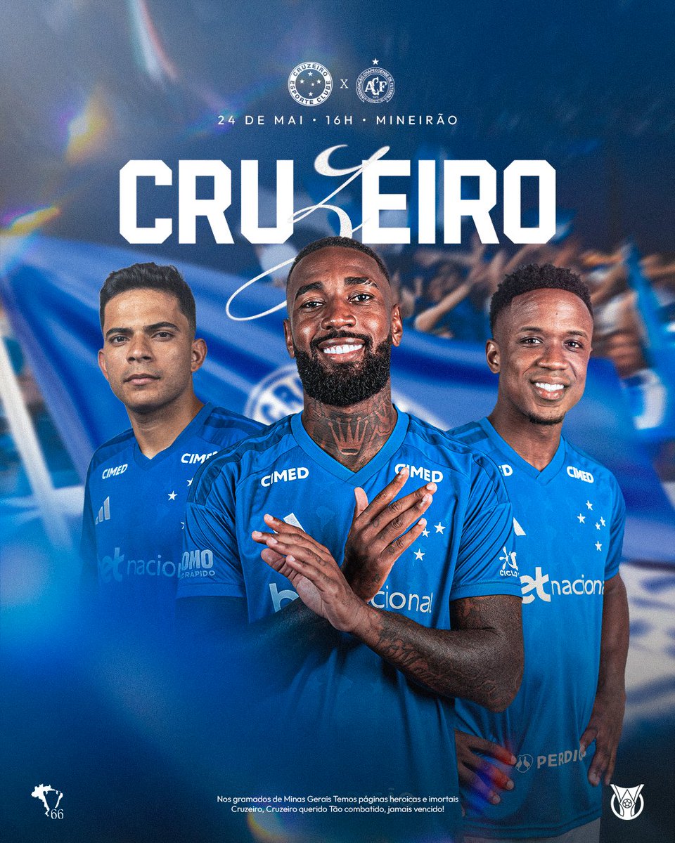 Cruzeiro's tweet photo. 𝘾𝙧𝙪𝙯𝙚𝙞𝙧𝙤, 𝙤 𝙜𝙪𝙚𝙧𝙧𝙚𝙞𝙧𝙤 𝙙𝙤𝙨 𝙜𝙧𝙖𝙢𝙖𝙙𝙤𝙨!
𝙎𝙤𝙪 𝙘𝙧𝙪𝙯𝙚𝙞𝙧𝙚𝙣𝙨𝙚 𝙖𝙥𝙖𝙞𝙭𝙤𝙣𝙖𝙙𝙤! 🎵🦊

Cruzeiro 🆚 Chapecoense
🏆 Campeonato Brasileiro - 17ª rodada
🏟️ Mineirão
🕓 24/05/2026 | 16h
📺 Prime Video
🎟️ https://t.co/tL8BuKk3DS

#CRUxACF #PáginasHeroicas