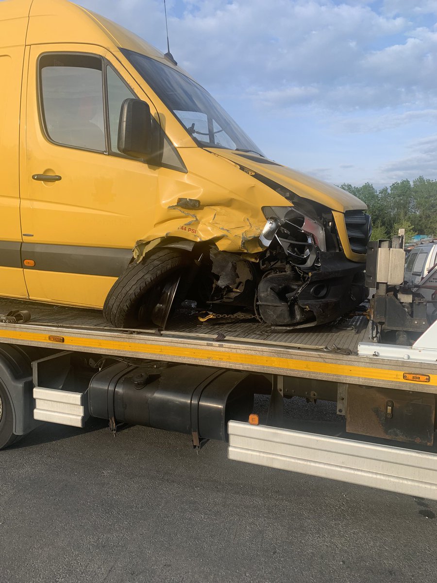 DKrska's tweet photo. @Was_Sgt__S We got hit from behind by this van doing 70mph as we sat in traffic, luck to be a live. Van travelling more than 100 meters after making contact. He didn’t apply brakes until he made contact. https://t.co/qtBXOunfDn