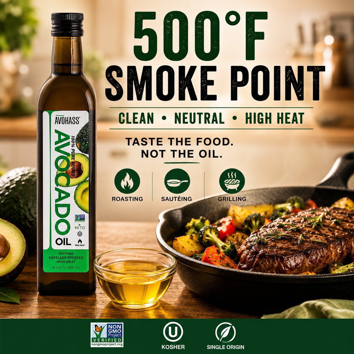 Avohass's tweet photo. 🔥 500°F Smoke Point.

Clean. Neutral. Made for high heat.

Roast. Sauté. Grill.

Avohass Refined Avocado Oil lets your ingredients shine — not your cooking oil.

Taste the food. Not the oil.

Shop now: https://t.co/OO2PZEF6MG

#AvocadoOil #CookingOil #HighHeatCooking #NoSeedOils https://t.co/MWo1Nhisac