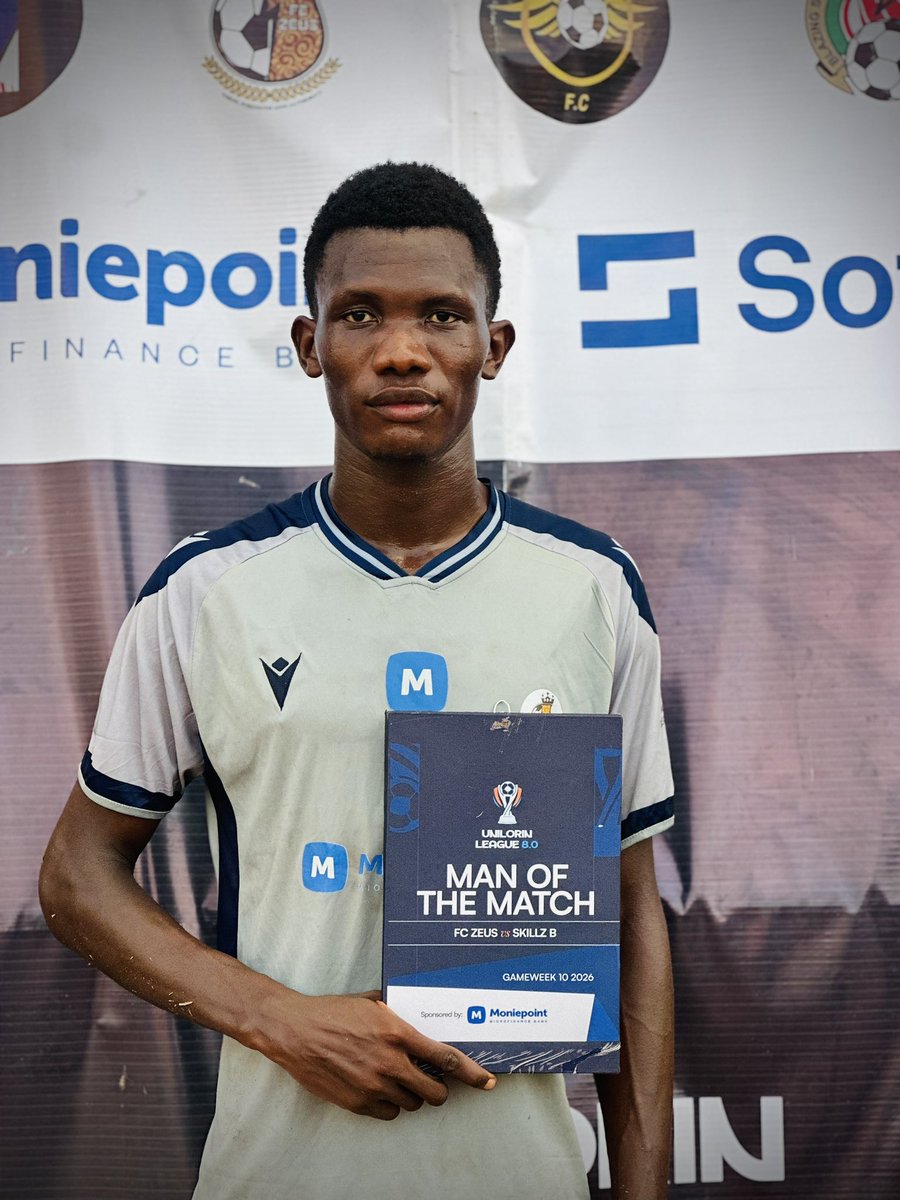 unilorinleague's tweet photo. MOTM 

Gbadebo Idris delivers a standout performance to claim the @moniepointng Man of the Match, taking home a ₦10,000 cash prize sponsored by @punterclash 

FC Zeus B 1-0 Skillz B

#UNILORINLeague8 #MoniePoint #MadeForYourProgress #OddScore #YouOwnYourOdds https://t.co/EXGTZJ9w10
