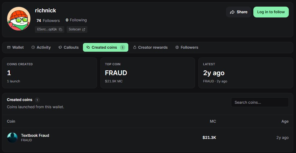 valentine97186's tweet photo. Hey Nick!

Looks like you deployed few years ago $FRAUD on your @pumpfun account "richnick". There's some extra fees for you to claim. Make The Fraud Big.

[CUots31KNMDbswxamS4fYQD3g4L3i4g2smT1djitpump ]

https://t.co/6IkxYyHL9p https://t.co/dsNp5Erlfr