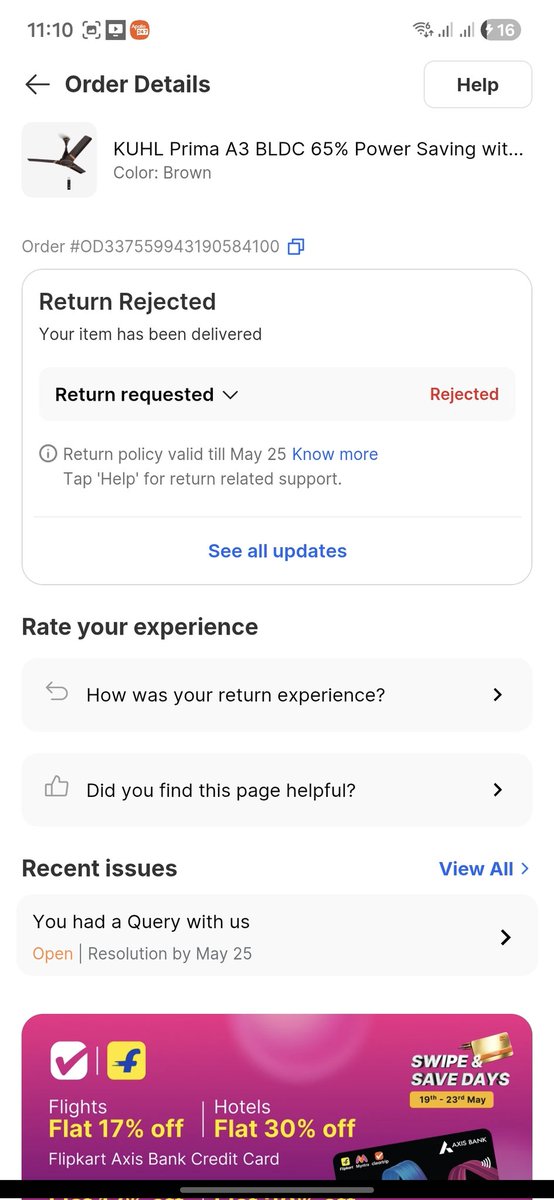 aliabraham77's tweet photo. Fraud by @KentROSystems &amp; @Flipkart! Tech never visited, yet entered fake OTP 990847 to Close case on 22/05. @Flipkart rejected return when policy is valid till May 25! @dreamgirlhema look at this scam! @jagograhakjago NCH active. Next Consumer Court! Order: OD337559943190584100 https://t.co/K5OdjHdpSN