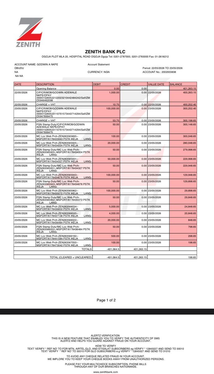 GodwinAdewale6's tweet photo. @KingTunde_SZN @_kingtundeedunt @ObiCubanaFc @mazitundezn_ @Sironyeka PETITION FOR REFUND OF FRAUDULENT AND UNAUTHORIZED TRANSACTION

To  
The Management,  
Zenith Bank Plc

Attention: Fraud Desk / Compliance Department

Dear Sir/Madam,

I write to formally report and petition against a fraudulent and unauthorized transaction involving the sum of https://t.co/bxGQ8C3ekR