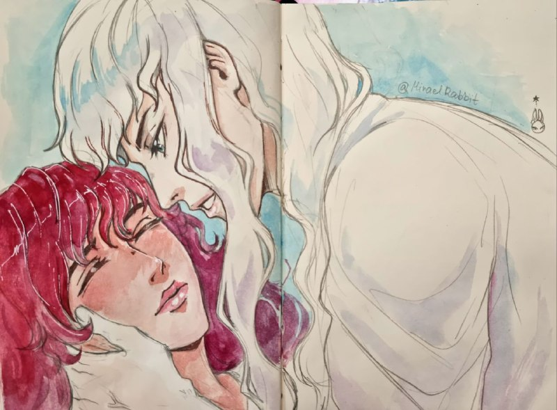 MiraelRabbit's tweet photo. Griffith? Berserk?    Watercolors art~
 Sometimes I think about creating video with challenge  "fill in another page /page if you can" 
#griffith #watercolor #fanoc #berserk https://t.co/mTnBBL403A