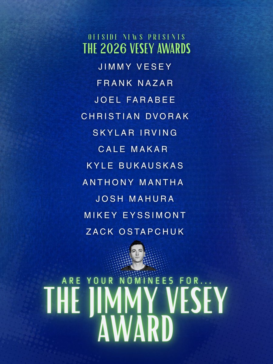 offsidenewsco's tweet photo. Similar to the Mark Messier Leadership Award, the Jimmy Vesey Award is awarded to the player who best exemplifies the qualities of former NHL bottom sixer and Hobey Baker winner, Jimmy Vesey. What are those traits, exactly? We honestly have no idea. We were hoping you would know. https://t.co/2SmzyZyWN3