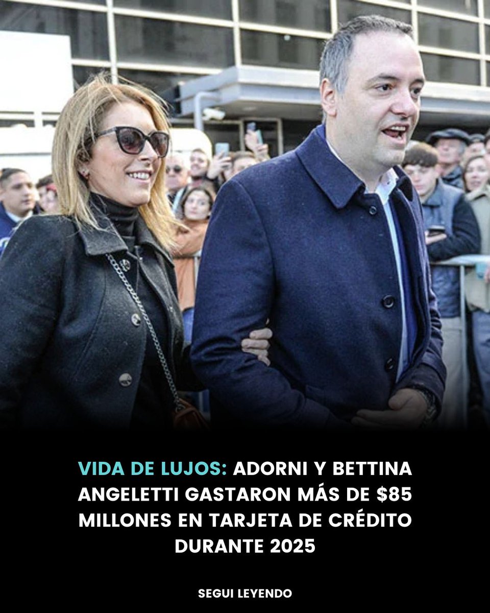 ConclusionRos's tweet photo. 📈VIDA DE LUJOS: @MADORNI Y BETTINA ANGELETTI GASTARON MÁS DE $85 MILLONES EN TARJETA DE CRÉDITO DURANTE 2025

La cifra representa un promedio de $7,1 millones mensuales, un monto que duplica el salario bruto que el funcionario percibía en ese momento

Más:https://t.co/3ubdEZLc2W https://t.co/gHSxgzDbNG