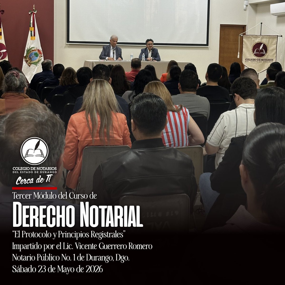 NotariosDurango's tweet photo. Agradecemos al Lic. Vicente Guerrero Romero, Titular de la Notaría No. 01 en Dgo., el haber impartido el 3er Módulo del Curso de Derecho Notarial “El Protocolo y Principios Registrales”.
¡Seguimos impulsando la capacitación y actualización constantes para la Comunidad Notarial! https://t.co/lbiOJcEvyM