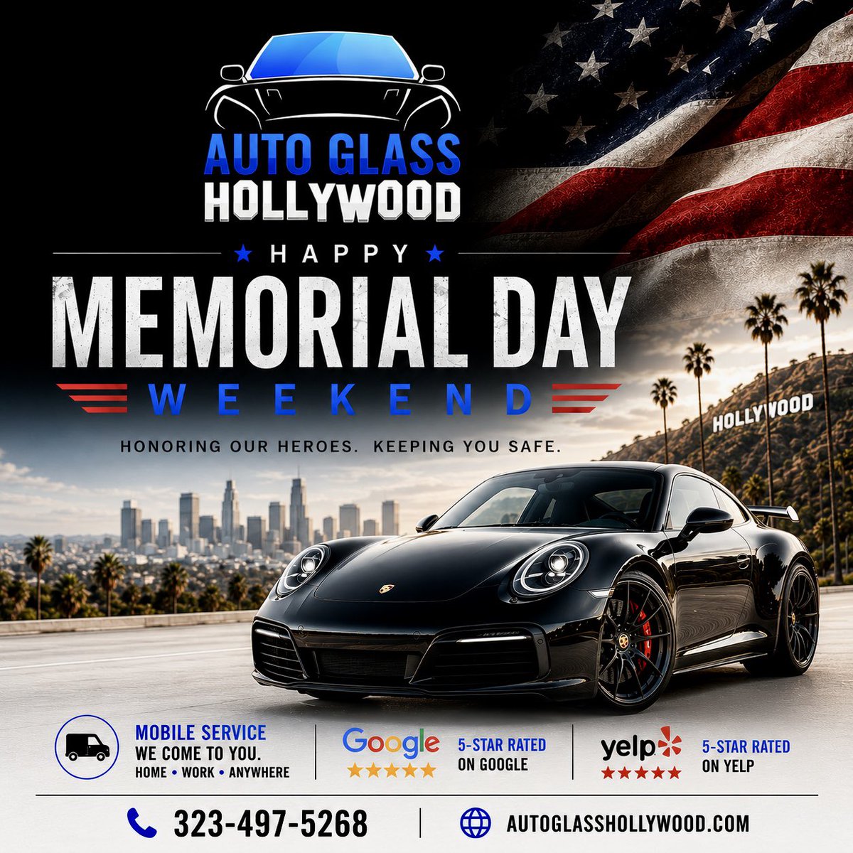 Auto_Glass_LA's tweet photo. 🇺🇸 Memorial Day Weekend

Keeping Los Angeles drivers safe all weekend long 🚘

Mobile auto glass service across LA.
We come to you.

📞 323-497-5268
🌐 https://t.co/MNxKkKTkV1 https://t.co/1SFzBMwLri