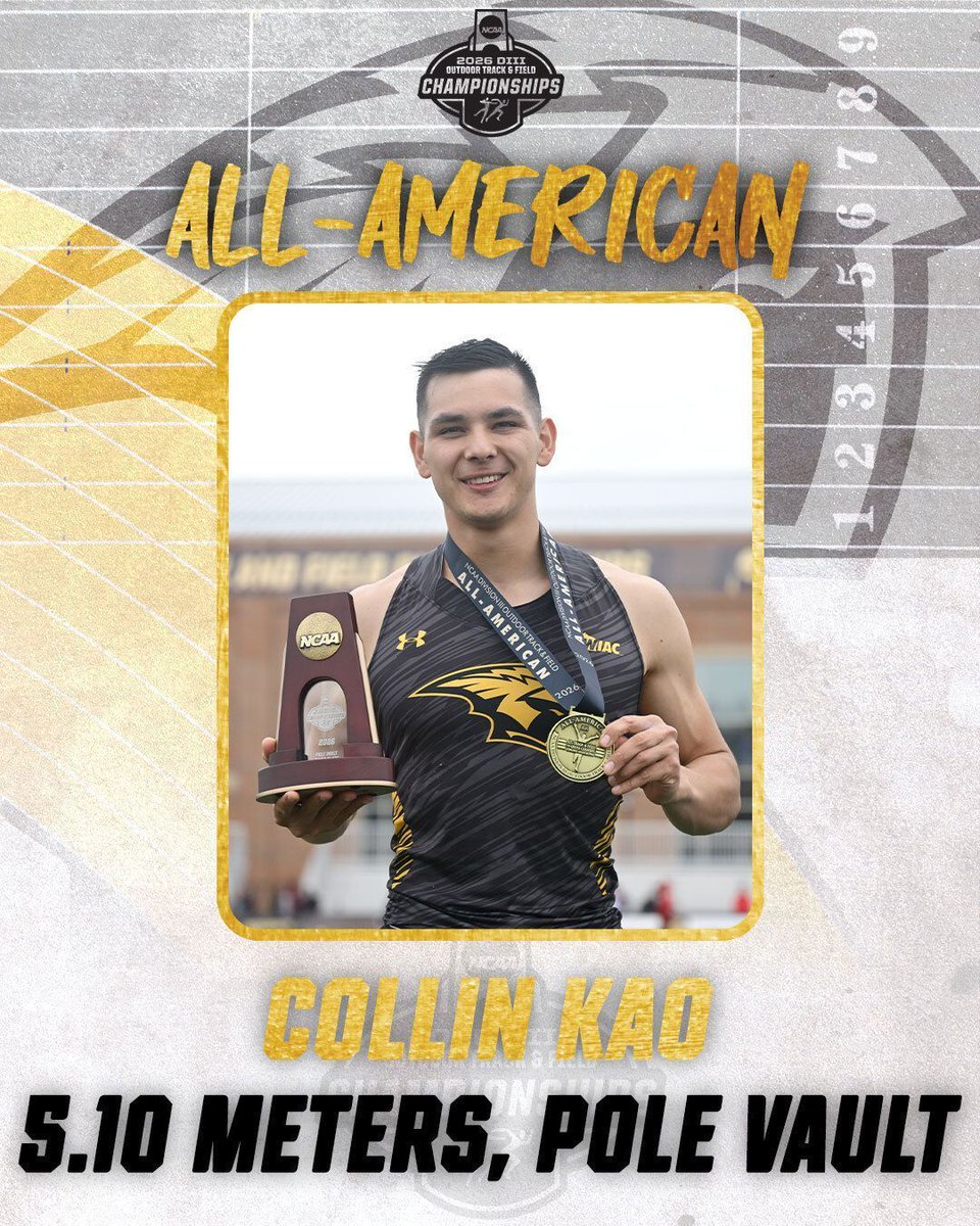UWOshkoshTitans's tweet photo. @NCAADIII ALL-AMERICAN 🎉 
 
Collin Kao collects an All-American honor with a third place finish in the pole vault with a best height of 5.10 meteres 📏 
 
@UWOTF_CC | #GoldStandard | #d3tf https://t.co/UquluA5jJV