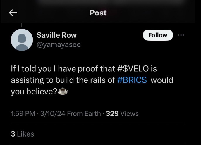 Fhill1776's tweet photo. Outstanding post!

I’ve beat this horse to death. There is simply no other crypto project that is capable of doing what Mikhaylishin is describing outside of $Velo… not one. The closest project is mBridge and BRICS Pay IS NOT Mbridge, Andrey has confirmed that multiple times. 

In this article settlement is described as obligations, not currency, and they are tied/backed by real assets... it operates in a closed loop between participants and the unit of settlement is a smart contract….. Thats #Velo digital credits haha.

Have doubts and want further confirmation? I’m Joy-ful that you’ve asked- @vishinn_ has laid this all for the world to see. 

And Saville before that! 

But… Would you believe?