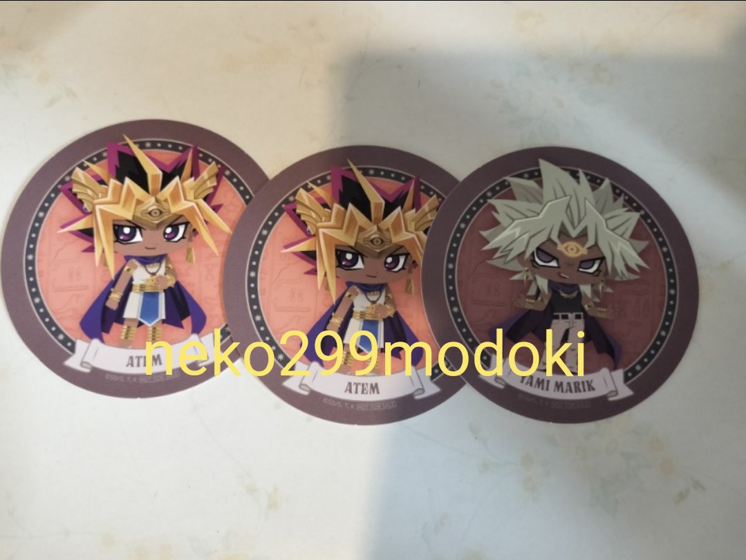 neko299modoki's tweet photo. GiGOコラボカフェ　遊戯王　ダブってしまった第2弾のコースターを未所持の物も交換してくださる方を募集いたします。
出：アテム、闇マリク。
求：城之内×1、表マリク×1、闇バクラ×1、ブラック・マジシャン・ガール×1。
都内手渡し希望。 https://t.co/cYOUE5wdPU