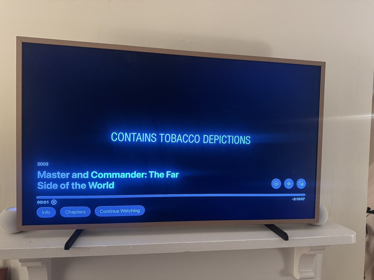 Also started Master & Commander an hour ago and we cackled at this GIANT  warning of tobacco depictions….whatever that means