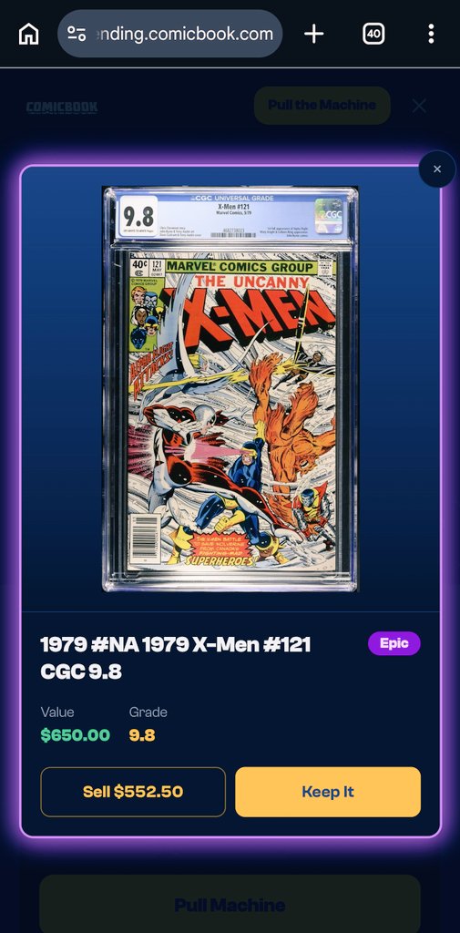 roccofmazza's tweet photo. @ComicBook Wow!! Thank you! Can't believe I pulled this and several $100+ Pokémon cards from the Vending Machine today, ended up selling them back. started with $50 walked away w/ quite a bit more.  I have my eye on a few books in there that I'm hoping to add to my collection! https://t.co/hnY8vOBkym