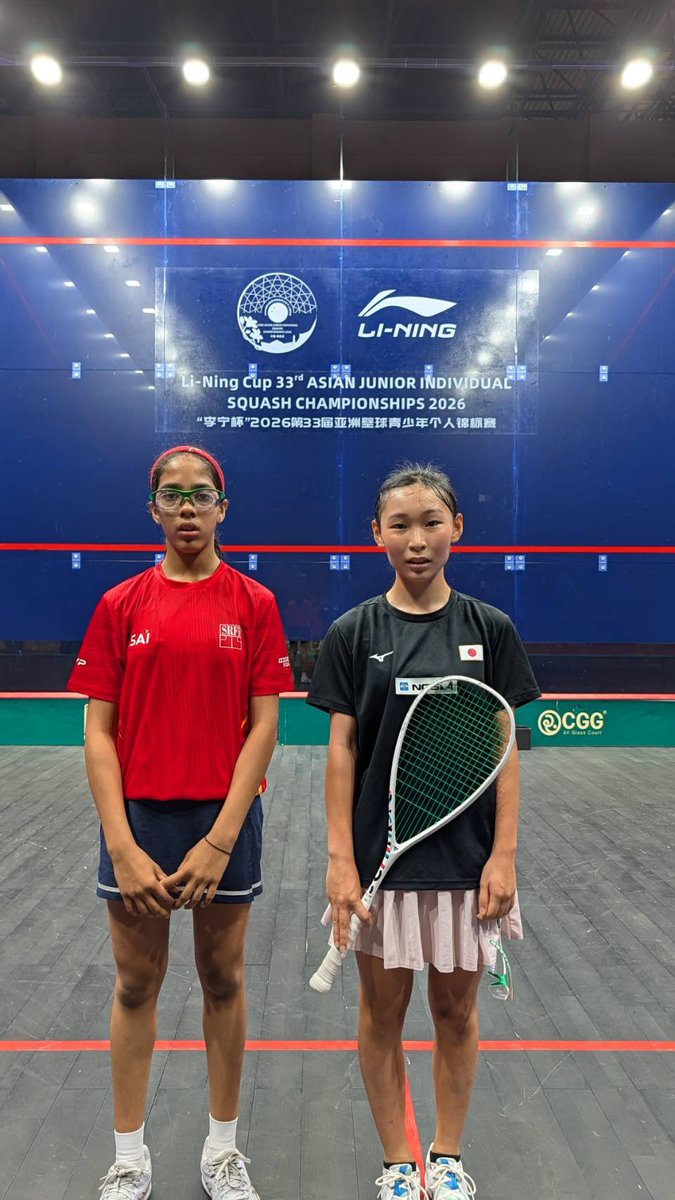 JapanSquash's tweet photo. 【アジアジュニア個人戦】大会レポート⑥

大会四日目が終わり、GU13の吉野選手が第2シードの選手を相手に見事ファイナルタイブレークで勝利🔥
決勝進出を決めました✨

本日（24日）が大会最終日となります！
応援の程、よろしくお願いします🇯🇵

#スカッシュ
#squash
#アジアジュニア https://t.co/9vE9RGi9GB