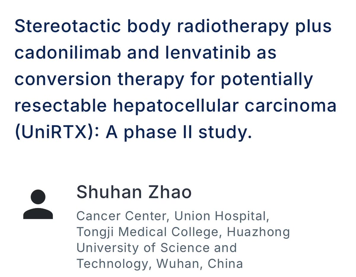 5_utr's tweet photo. UniRTX

SBRT + cadonilimab, a PD-1/CTLA-4 bispecific antibody, and lenvatinib as a conversion regimen for potentially resectable HCC

57.7% proceeded to curative intent therapy, all R0, mPFS 18.2 months

0 RILD

#ASCO26 https://t.co/sDvRCoPA2q