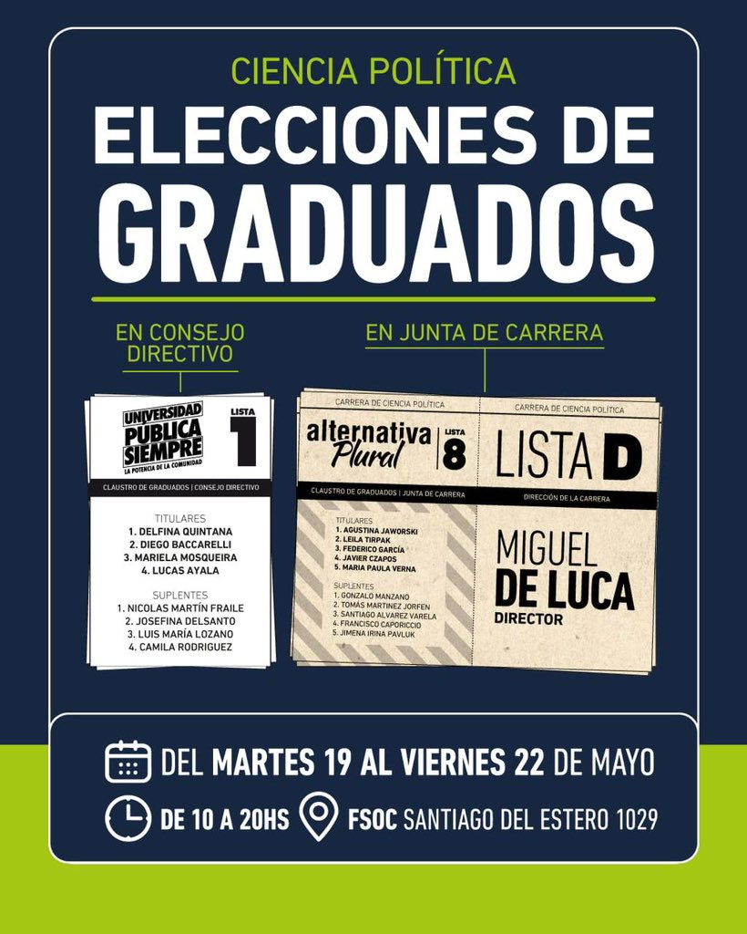 SalinasPabloJ's tweet photo. Felicitaciones @Miguel_De_Luca por la elección y por seguir al frente de @CpoliticaUBA.

También felicito a @SanchoConTuiter por integrar la Junta de Carrera. https://t.co/vDHCARcB6c