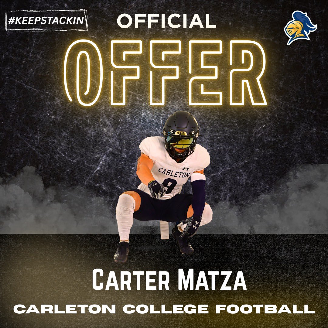 Carter_Matza's tweet photo. After meeting with @CoachJournell, and having a great day at @CarletonFB, I’m happy to say that I received an offer to continue my academic and football career at Carleton College.
@FootballMCCats @marinij_sports @MCAthletics @Rivals @BrandonHuffman @rexdesso15 https://t.co/otqnCIBujt