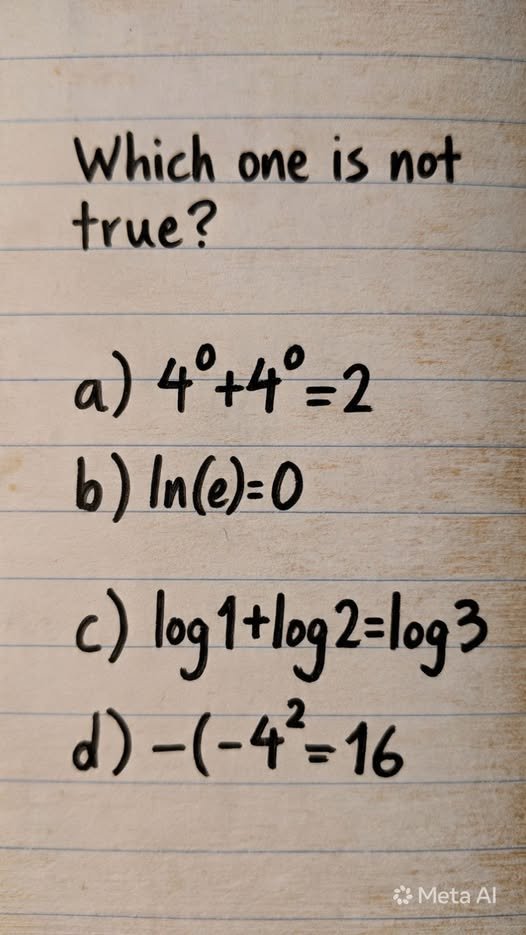 SolvingForZ's tweet photo. Math: which one is not true? 🤔 #maths #mathquiz #mathproblems #mathematics https://t.co/XEM0kDcC0S