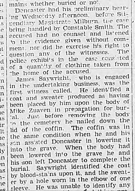 PG_Designs's tweet photo. October and November, 1933.

Prince George newspapers reported one of the strangest criminal cases in the city’s early history.

Municipal handyman and grave-digger Joe Doncaster was accused of reopening graves after burials and removing clothing from the dead.

The first case involved Mike Zuaven, believed to have died in a Canadian National Railway wreck near Urling, west of McBride, after reportedly riding aboard a freight train during the Depression.

Undertaker James Saywright testified that he had personally prepared the body for burial and dressed the deceased before the coffin was sealed. He later identified the same clothing found by police.

The newspaper described the clothing as including a coat, sweater, and underclothing. One garment reportedly still contained wheat in the pocket, while another showed blood stains and a worn elbow.

Housekeeper Rose Moore testified that she had been living in the Doncaster household and had washed some of the clothing after it was brought home. According to testimony, when questioned about where the garments came from, Doncaster replied they came “from the cemetery.”

One statement printed in the newspaper read:

“I might as well tell the truth about it. There is no use lying about it. I got them at the cemetery.”

According to court testimony, Doncaster allegedly explained how he reopened graves after funerals:
raise the coffin lid,
remove the clothing,
replace the lid,
and finish filling the grave.
As the investigation continued, police reportedly connected clothing to at least three buried men:
• Mike Zuaven
• Mike Cosgrove
• Henry Hedrick
Authorities also believed additional unidentified items discovered in the Doncaster home may have come from cemetery burials.
Police searching the home reportedly found:
• coats,
• sweaters,
• underclothing,
• trunks filled with garments,
• clothing wrapped in newspaper,
• and a blue suit hidden beneath old work clothes.

One report stated that the trunk used to store some of the clothing had once belonged to Doncaster’s late wife.

The articles also referenced government burial regulations for indigent burials during the Depression years.
What makes the case especially unsettling is how plainly it was reported. The newspaper coverage largely consisted of courtroom testimony from the undertaker, police officers, witnesses, and magistrates without sensational language.
Eventually, newspaper reports stated Joe Doncaster pleaded guilty.

He received three-year sentences on the charges, to run concurrently.

The articles noted police believed there may have been additional unidentified victims connected to the clothing recovered from the home.
#alwaysbecreating
#PrinceGeorge #PrinceGeorgeBC #NorthernBC #PGHistory #LocalHistory #CanadianHistory #DepressionEra #RailwayHistory #TrueCrimeHistory #CNR #PGCommunity #YXS #smallbusiness
trish at pg-designs dot ca