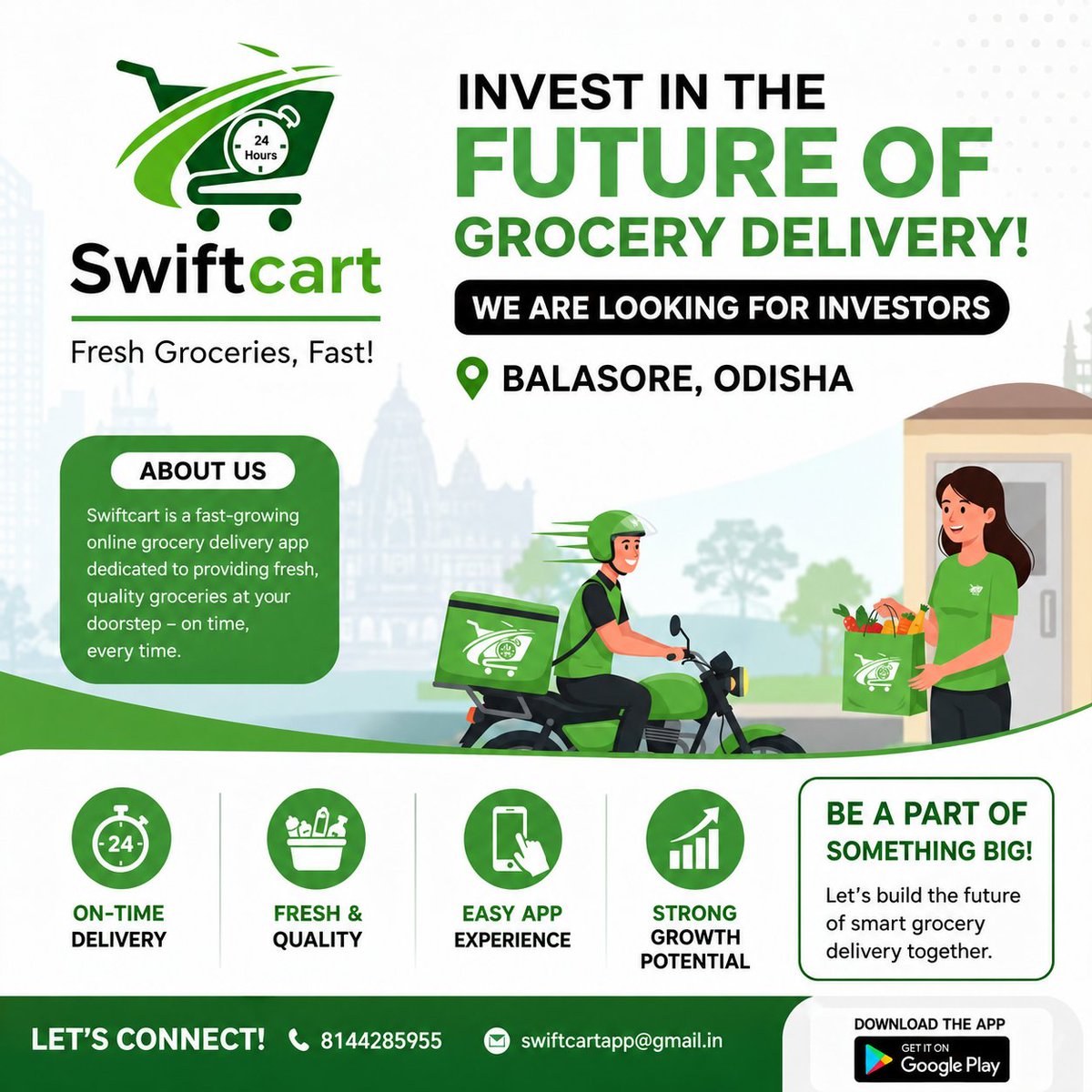 kumar_motivator's tweet photo. Swiftcart is a fast-growing Online Grocery &amp; Service Delivery App from Balasore, Odisha 🇮🇳

✅ Grocery Delivery
✅ Medicine Delivery
✅ Food  Delivery 
✅ Home Services
✅ Fast &amp; On-Time Delivery

📍 Balasore, Odisha
 Contact: 8144285955
 Email: swiftcartapp@gmail.in
#Swiftcart https://t.co/2eZJ2yAvoW