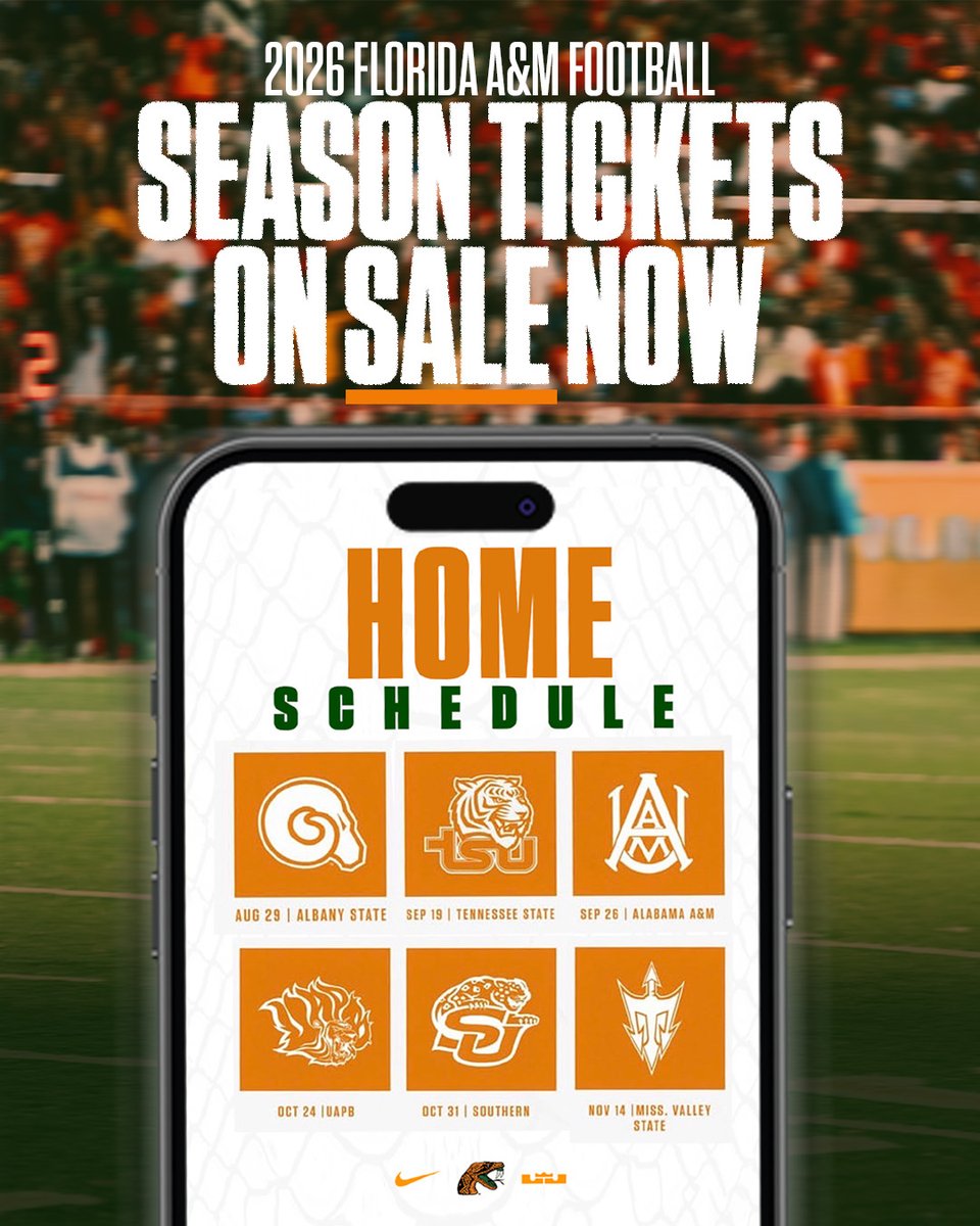FAMU_FB's tweet photo. 🐍 Six home games. One place to be.

Season ticket holders, lock in your seats for the 2026 football season before the June 26 deadline.

Renew your tickets now at https://t.co/rBMsxGlwv5.

#RestoreTheStrike x #ALLIN https://t.co/ll2Z40bnab