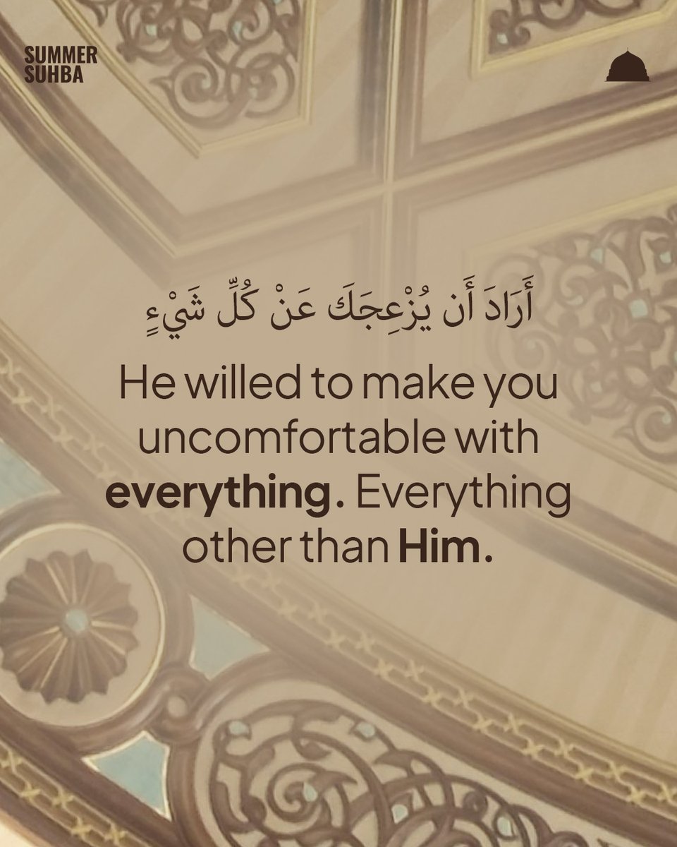 AlMadina's tweet photo. “He wanted to make you uncomfortable with everything — so that nothing distracts you from Him.”

Ultimate freedom is a heart liberated from attachment to other than Allah.

#tawakkul #tazkiyah #spirituality #qalb #AlMadina #ImanWire https://t.co/afE6xloewI