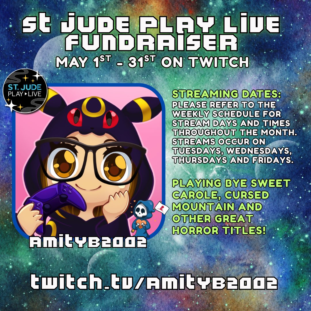 AmityB2002's tweet photo. Next weeks stream schedule! Our first week using mix it up bot, our final week fundraising for st Jude and the last streams for May! Times in aest https://t.co/Tr99yMK0vH