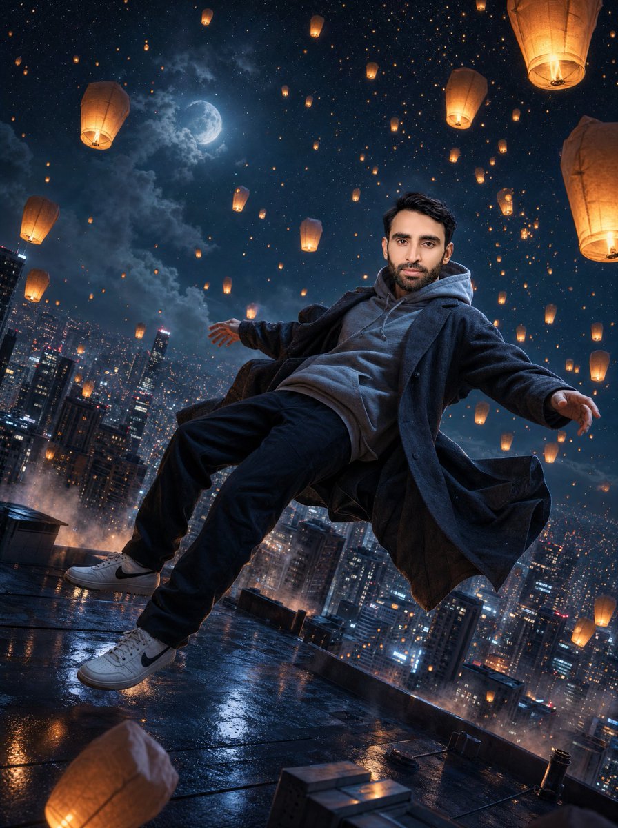 Floating Man Above Lantern City