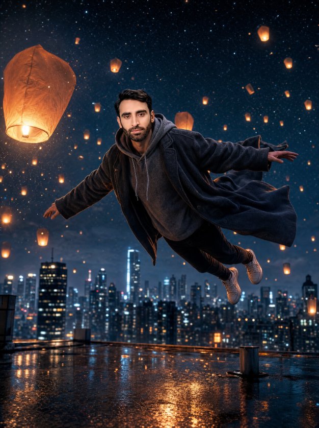 Floating Man Above Lantern City