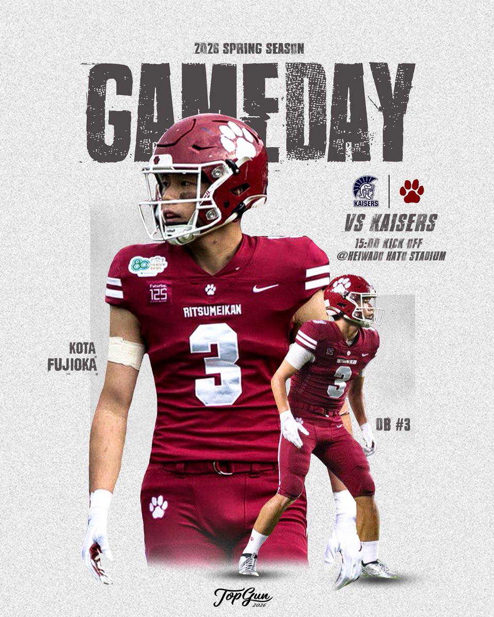 r_panthers's tweet photo. GAME DAY vs KAISERS

5月24日（日）
VS 関西大学
15:00 Kick off
@ 平和堂HATOスタジアム

#2026 #立命館 #PANTHERS #パンサーズ #TOPGUN https://t.co/Io4aaCB7ar