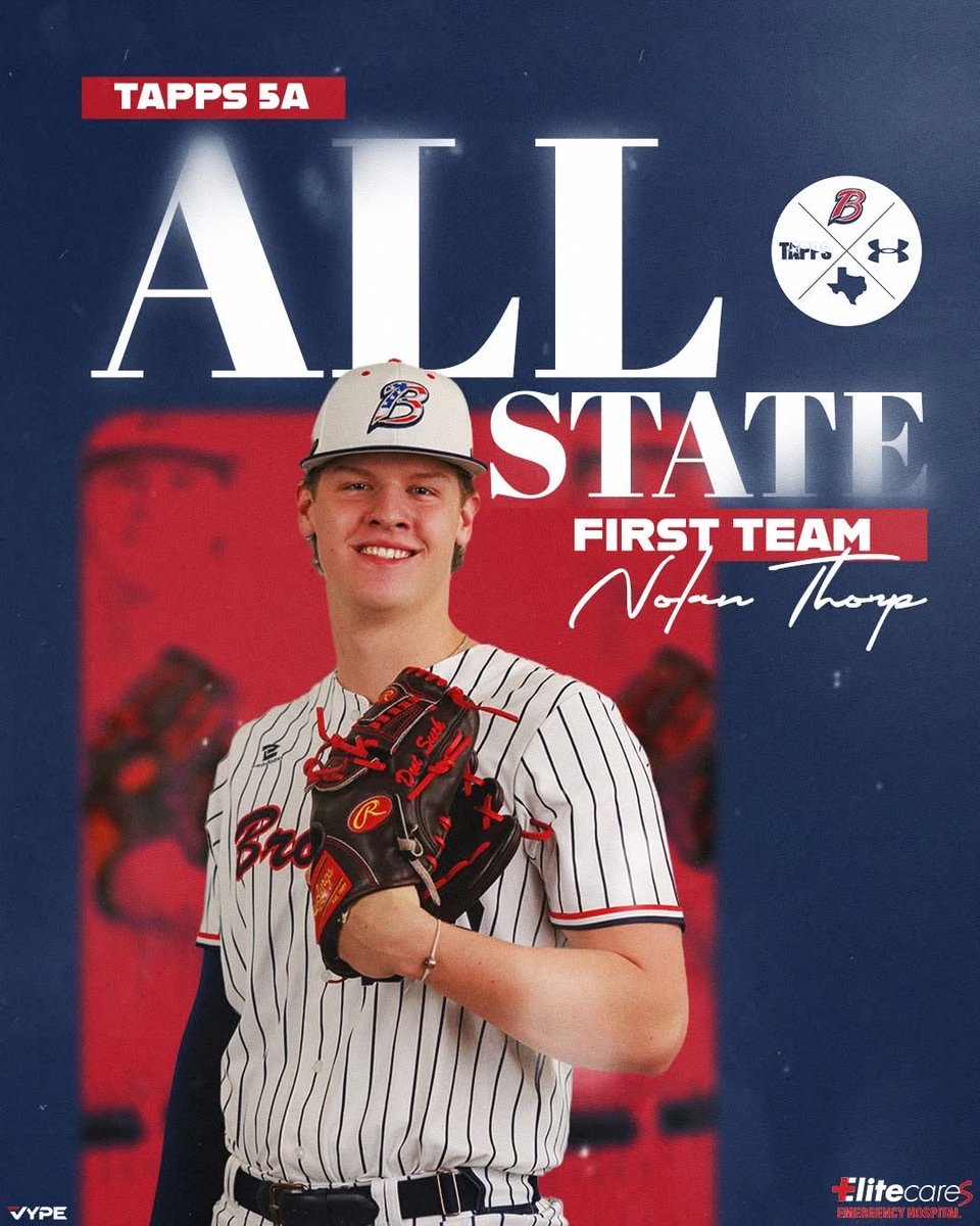 BacsBaseball's tweet photo. 🚨🚨All State 🚨🚨
Congrats to our Bay Area Bronco named to the TAPPS 5A All State Teams!
First Team: Nolan Thorp
Second Team: Levi Thompson
Honorable Mention: Jackson Karstedt 
#BACSBaseball https://t.co/TDrcPokp3k