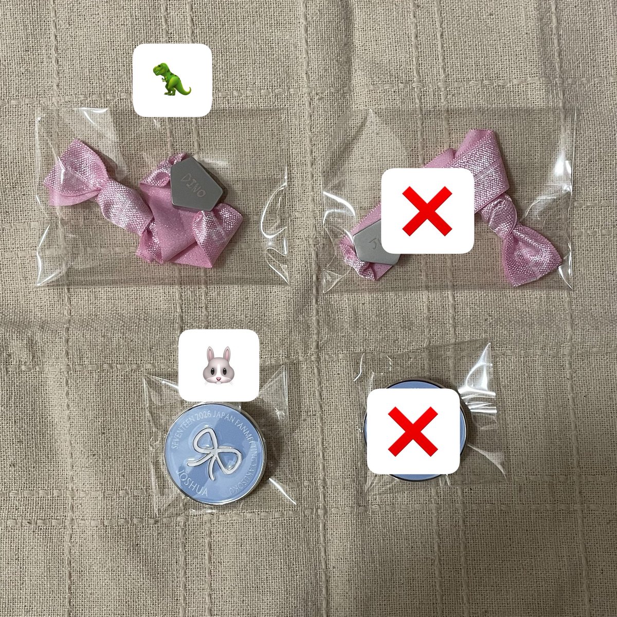 _ILBONE_'s tweet photo. 【交換】SEVENTEEN セブチ YAKUSOKU 日本ペンミグッズ リボンブレスレット ピンズ

譲 リボン（ピンク🩷）ディノ
     ピンズ ジョシュア

求 リボン ドギョム（ブルー🩵＞ピンク🩷） ピンズ  ドギョム＞ミンギュ 

◎ 本日京セラにてて手渡し、郵送

お気軽にお声掛けください🙇‍♀️ https://t.co/SLXFPHUiUa