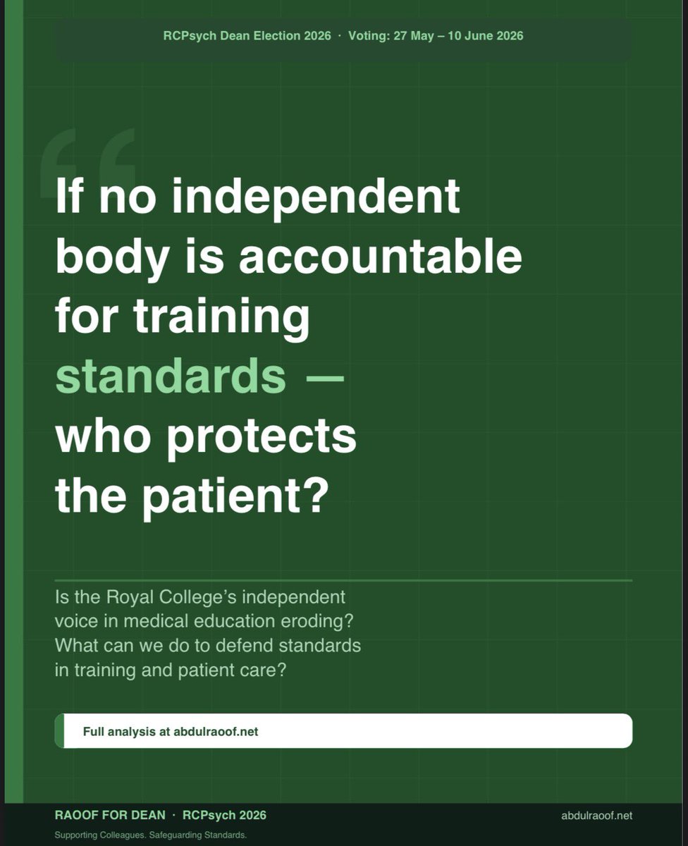 aaraoof's tweet photo. If no independent body is left to defend standards in training and care 
Who protect our patients?

Just a thought as @rcpsych celebrates 100 years of Royal Charter 

Click below to see how things have changed over the years 
https://t.co/wCMi6iRqqt

@wendyburn @subodhdave1 
#GMC https://t.co/Z4OuLydTKD