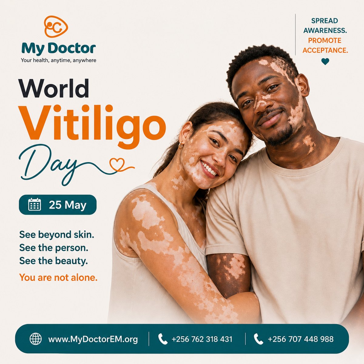MyDoctorNow's tweet photo. See beyond the skin. See the person. See the beauty.

This #WorldVitiligoDay, let's move from awareness to acceptance.

Vitiligo is not a flaw. You are not alone. Spread awareness. Promote acceptance.

#VitiligoAwareness #MyDoctor https://t.co/7fIpENDqLr