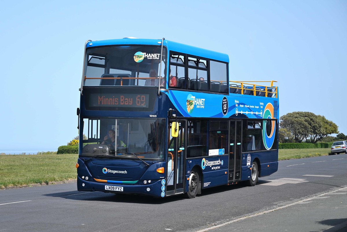 MartinSmith_66's tweet photo. Scania OmniCity 15103, photographed  today on its first day out since receiving a full set of vinyls and route branding for the @StagecoachSE Thanet Open Top service 69 between Ramsgate and Minnis Bay. https://t.co/nOqWIg3zvb