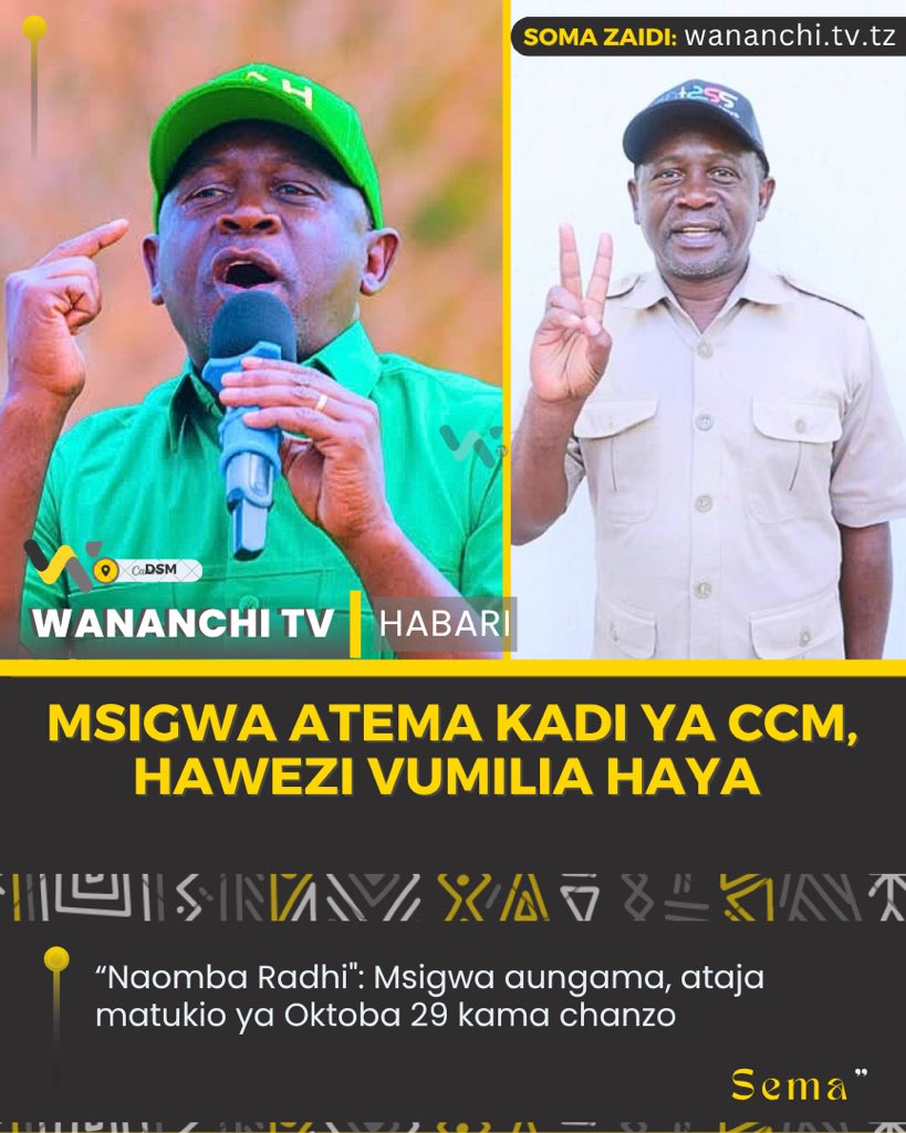 wananchitv's tweet photo. Mwanasiasa na mbunge wa zamani, Mchungaji Peter Msigwa, ametikisa anga la siasa nchini baada ya kutangaza uamuzi mzito wa kujiondoa rasmi Chama Cha Mapinduzi (CCM) na kurejea chama chake cha zamani, Chama cha Demokrasia na Maendeleo (CHADEMA). https://t.co/jCkNc9Fskl