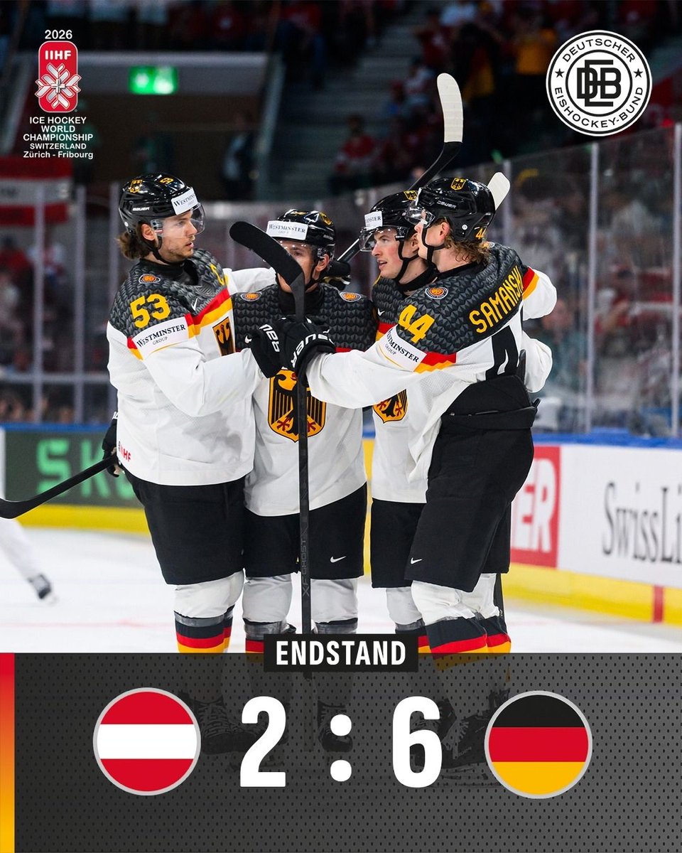deb_teams's tweet photo. Derby-Sieg!
Unsere Männer gewinnen gegen Österreich mit 6:2! Damit holt die DEB-Auswahl den zweiten Sieg in Folge. Torschützen für die DEB-Auswahl waren Lukas Reichel (3), Joshua Samanski, Manuel Wiederer und Alexander Ehl.
#AUTGER #debteams https://t.co/8wlO0G5PKs