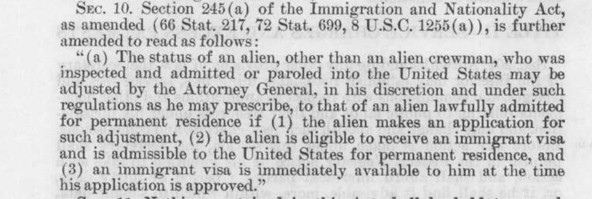 AmyMNice's tweet photo. Can USCIS eliminate the ability of noncitizens to adjust status to permanent resident in the US, requiring them to return home and consular process at the American Embassy in their home country before returning to obtain green card status? Nope.

Because _Congress_ said adjustment of status is available. In 1960. And since then has amended the adjustment of status law 20 times, setting new restrictions. This is not a “loophole.”

Is USCIS establishing a new standard in its May 21st Policy Memo that any noncitizen must prove “extraordinary circumstances” in order to be eligible for adjustment of status to permanent resident here in the US?

Well, nowhere in the Policy Memo does the agency use the term “extraordinary circumstances” - Crtl-F, it’s not there.

USCIS has binding regulations that set out the requirements for adjustment of status, and if it wants to change those rules, it must comply with the Administrative Procedure Act and propose a new regulation.

A Policy Memorandum cannot conflict with a law that has been on the books for 65 years. 

Does USCIS have discretion when it reviews applications to adjust status? Yes!

Can it do through the back door what it cannot do through the front door? Nope.