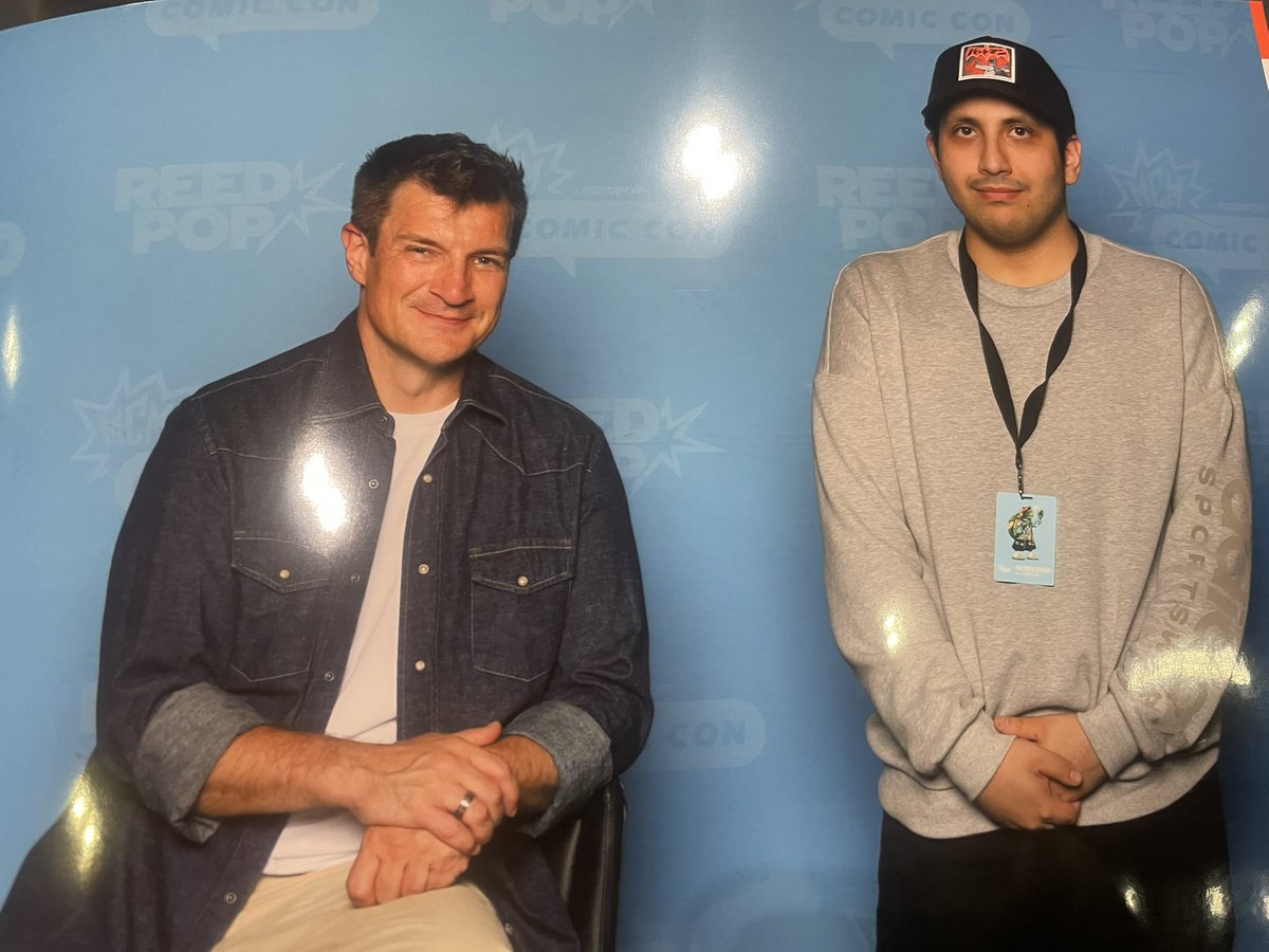 AKHANtheGAMER's tweet photo. It was cool getting to meet @NathanFillion at @MCMComicCon this guy is a comfort actor to me and my family so it meant alot to meet him. https://t.co/LLL71MQexa
