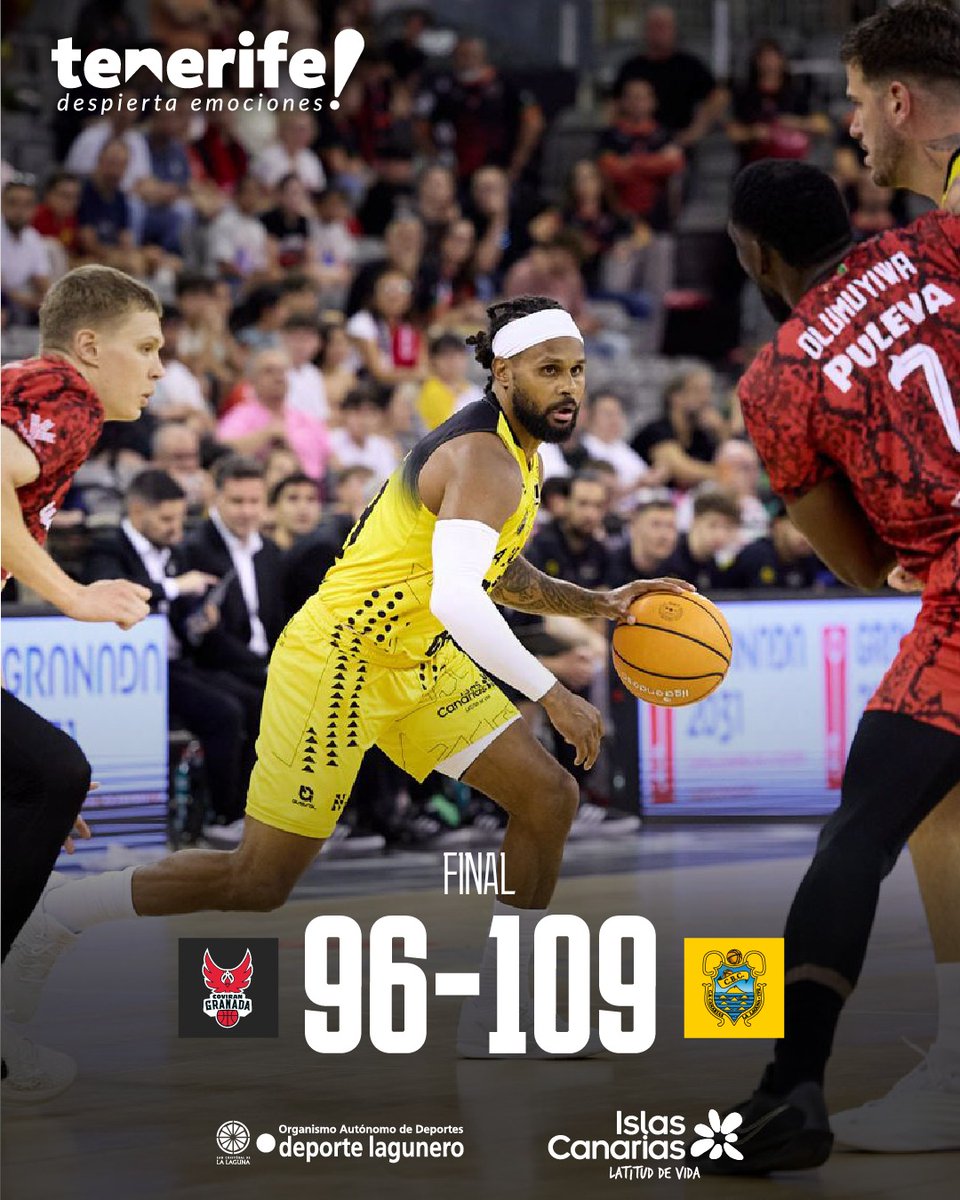 CB1939Canarias's tweet photo. 🙌 Triunfo de mucho mérito de los nuestros en Granada (96-109)‼️

👌 Paso importante en la lucha por entrar en los playoff 💪

💛🖤 #VamosCanarias https://t.co/2lg32BiXRJ