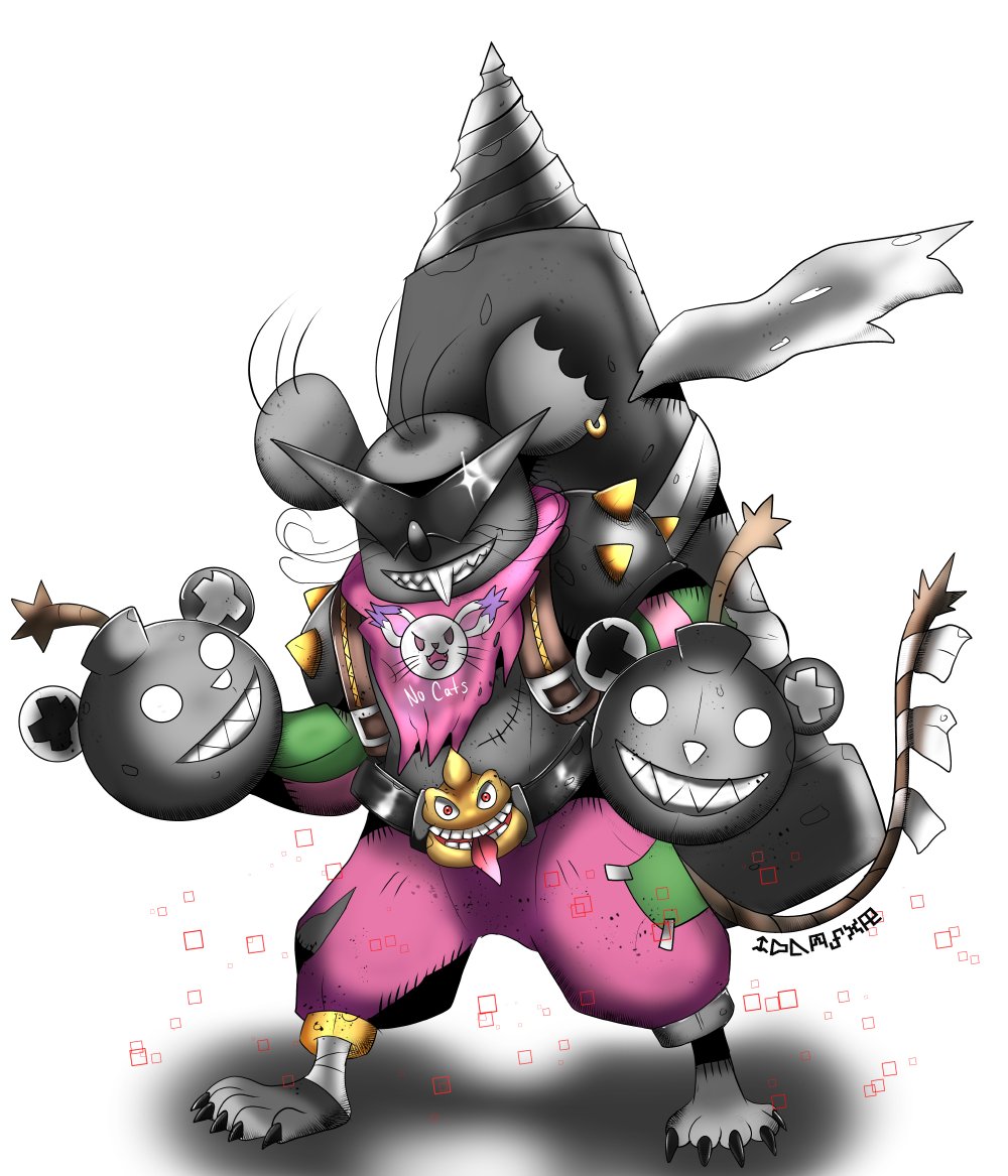 phatmon66's tweet photo. I created RadicalChuumon based on the Radical Rat boss from Mewgenics. I just thought Chuumon would be perfect for this Digivolution. Lore on the right. #デジモン #Digimon #Ocdigimon
#Digifanart #mewgenicsfanart https://t.co/Khgv7ycmhW