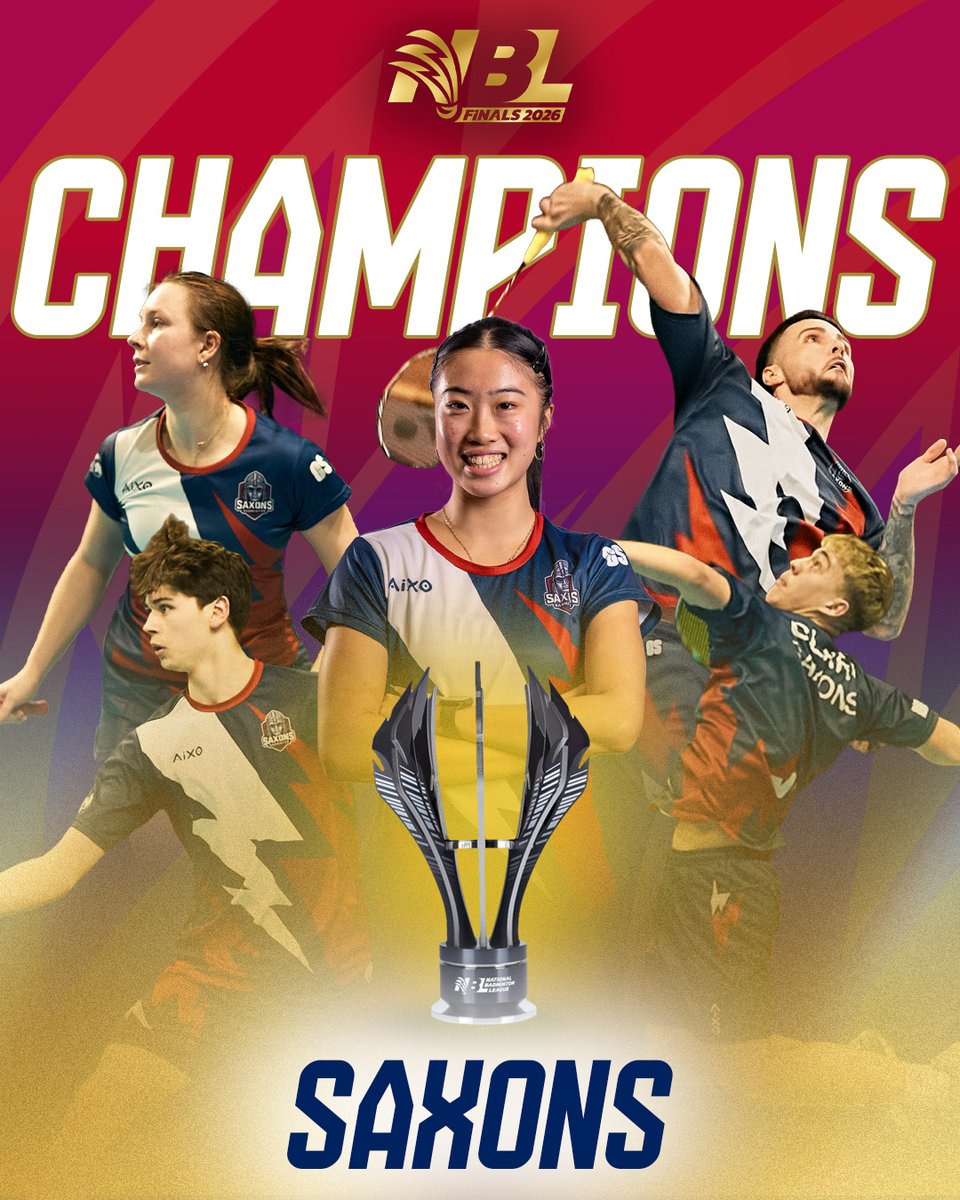 BadmintonEnglnd's tweet photo. Saxons are NBL Champions 2026!🤩🏆
What a performance, what a team!🔥
#nbl #everypointmatters https://t.co/fPJR5eisP5