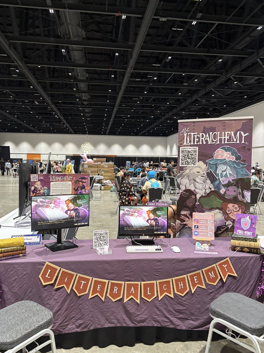 pixelpoxet's tweet photo. If you’re at Fanime this weekend, catch our booth at the Indie Games section of Hall 3! 

We have an early demo of Literalchemy and some free stickers!! 🥰 🌿 https://t.co/YroHfot3y6