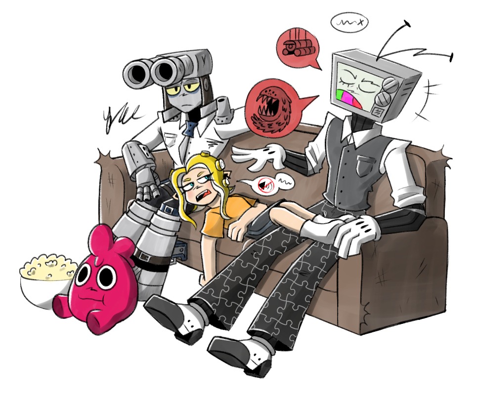 SMGERROR's tweet photo. Commissioned this from @glitchycore21 and I love it! The gangs just chilling watching Iron Lung🐙📺🩸🔫
#Smg4 #Errorverse #WPNZ #Mrpuzzles #OCxcannon #Yumeship #Toomp https://t.co/Jw1YKIQbgp