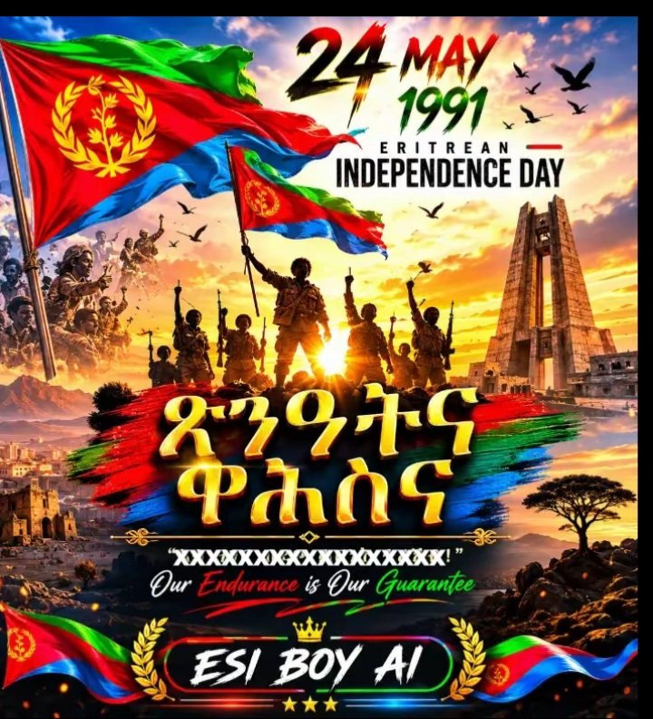 NationalBulding's tweet photo. On this special day, may Eritrea shine with pride, peace, and endless hope. 🇪🇷
May the sacrifices of the past continue to inspire unity, strength, and a brighter tomorrow for all Eritreans. Happy Independence Day!🎉🎉🎉🎉🎉🎉🇪🇷🇪🇷🇪🇷🇪🇷🇪🇷🇪🇷❤️❤️❤️❤️❤️ https://t.co/WPYQKTlxHE